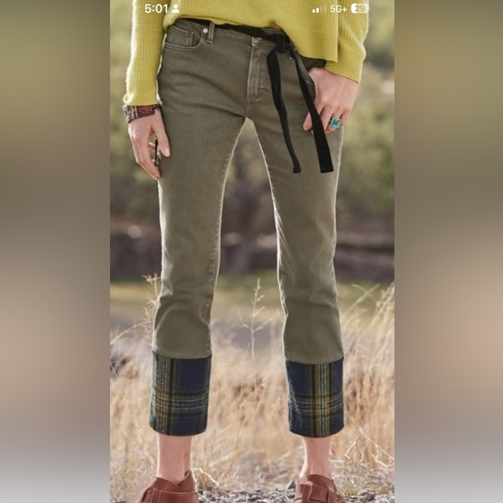DRIFTWOOD Colette Roads End Olive Chinos with Plaid Cuffs NWT Size 28/6